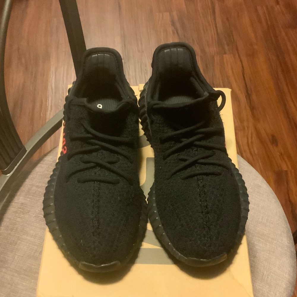 Adidas Black Yeezy Boost 350 V2 with Red Accents